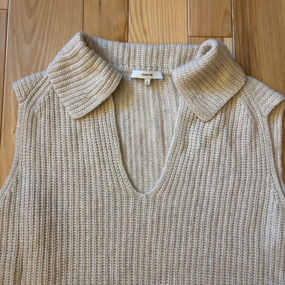 Vince V Neck Cashmere Wool Collared Sweater Vest
